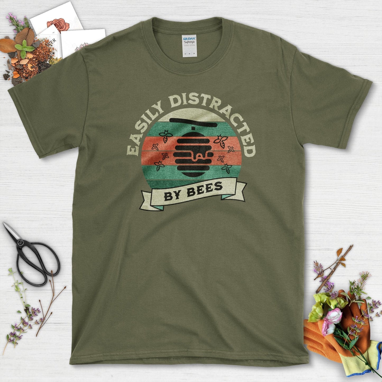 Easily Distracted By Bees T-Shirt Military Green / S T-Shirt