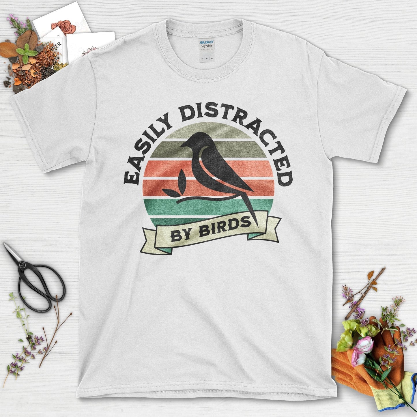 Easily Distracted By Birds Garden Themed Graphic T-Shirt Military Green / S T-Shirt