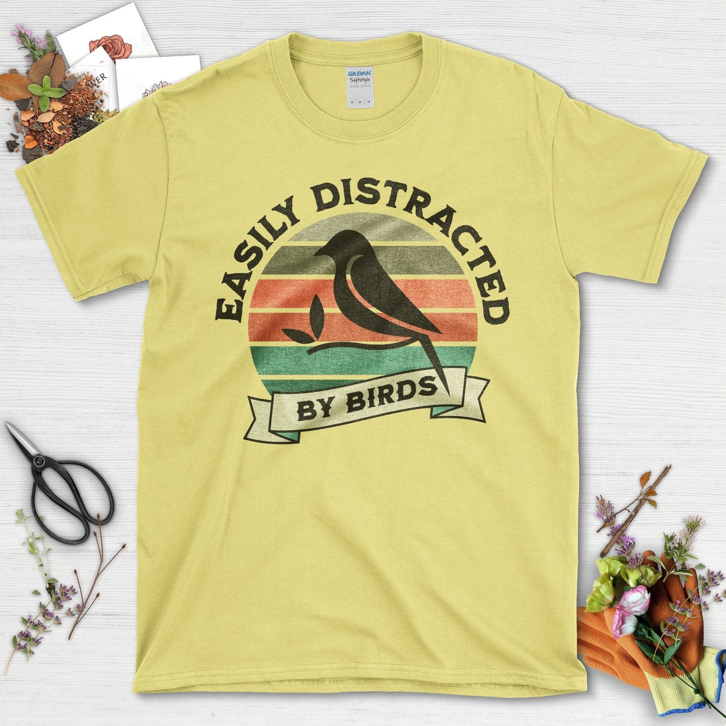 Easily Distracted By Birds Garden Themed Graphic T-Shirt Navy / S T-Shirt