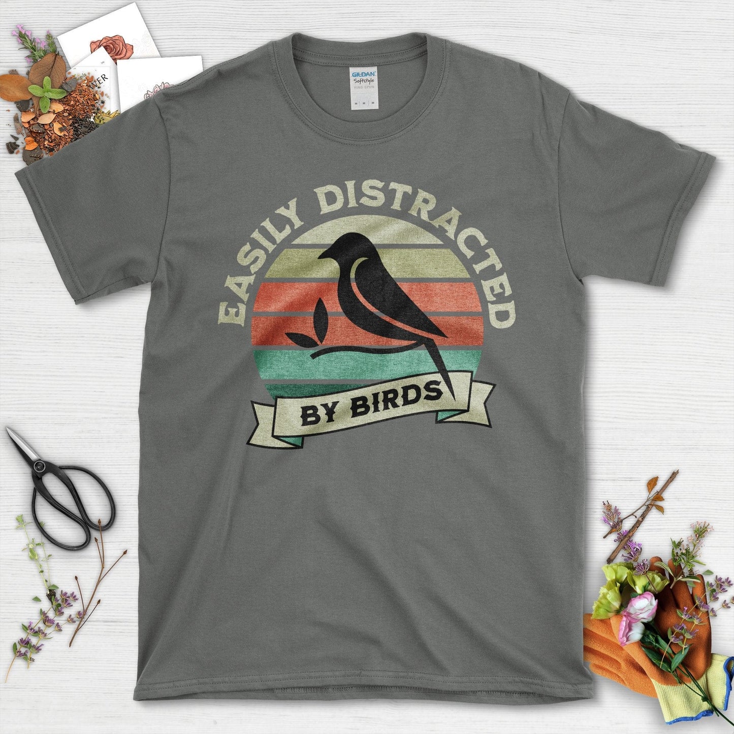 Easily Distracted By Birds Garden Themed Graphic T-Shirt Sport Grey / S T-Shirt