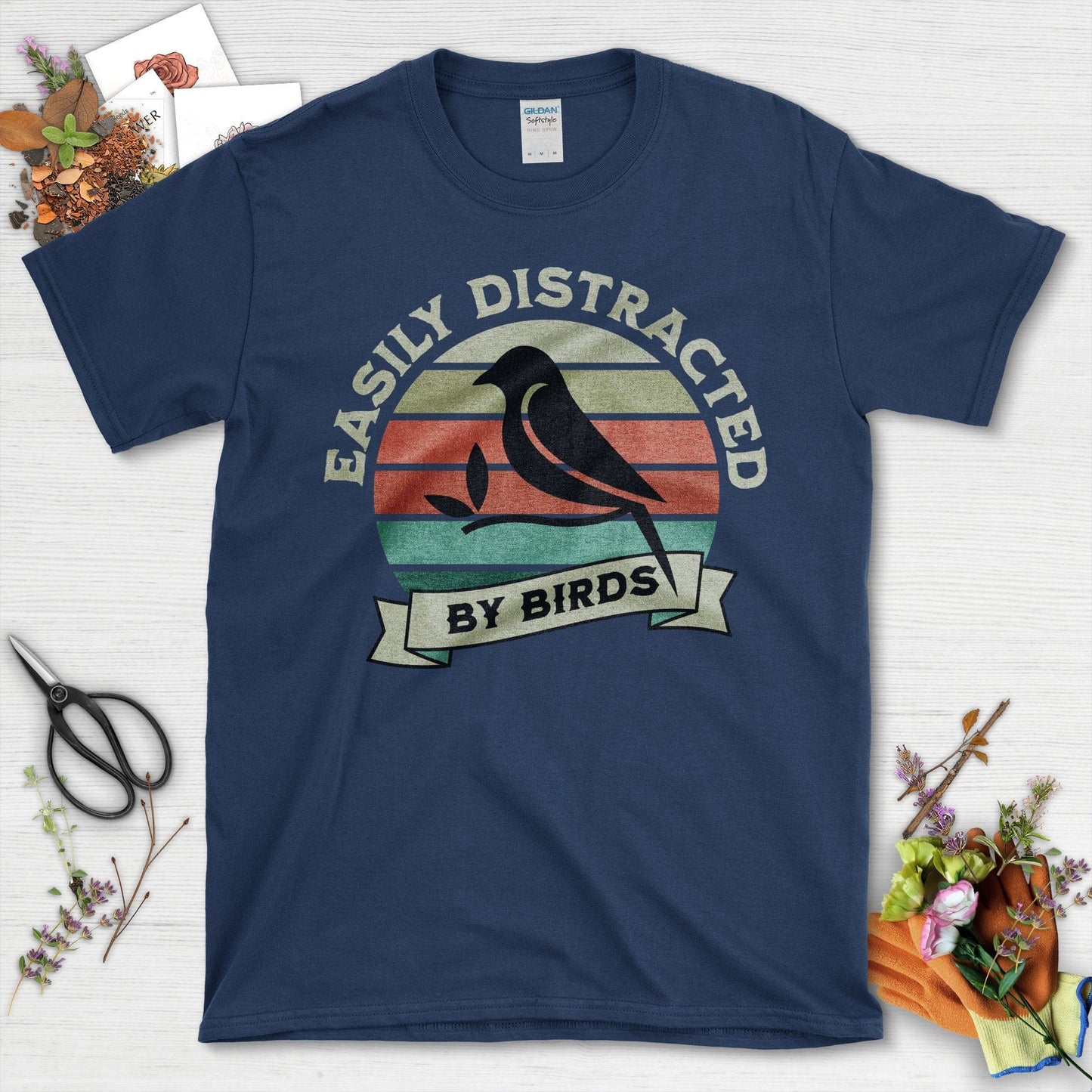 Easily Distracted By Birds Garden Themed Graphic T-Shirt White / S T-Shirt