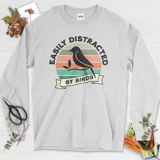 Easily Distracted By Birds Long Sleeve Ash / S T-Shirt