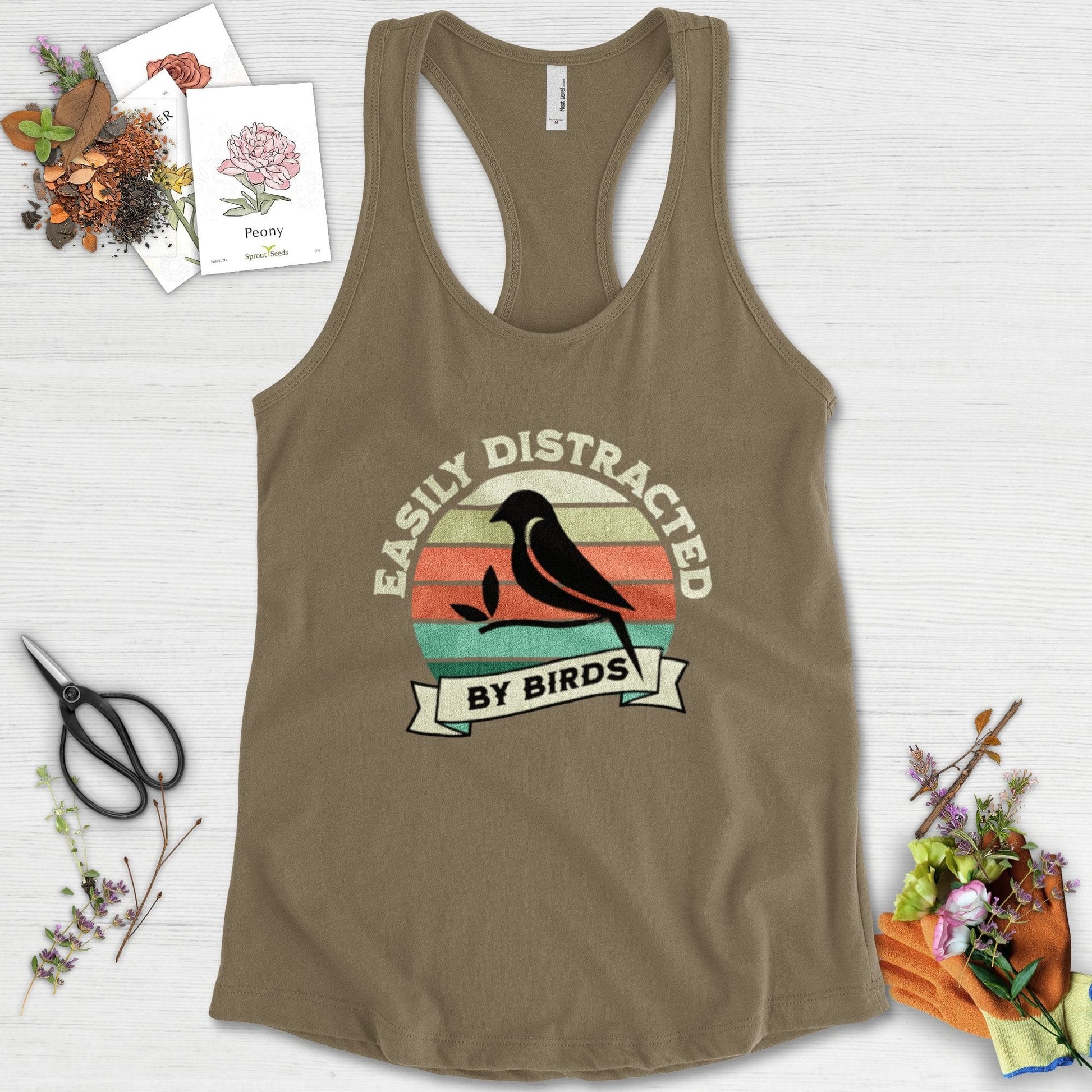 Easily Distracted By Birds Racerback Racerback / XS / Military Green Physical Item