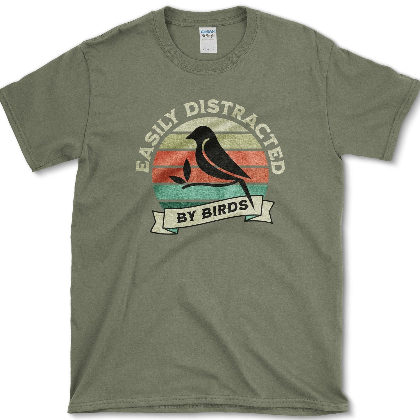 Easily Distracted By Birds T-Shirt Military Green / S Essential Tees