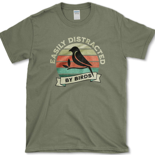 Easily Distracted By Birds T-Shirt Military Green / S Essential Tees