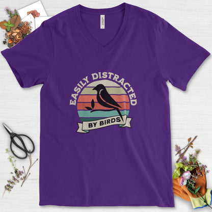 Easily Distracted By Birds V-Neck Team Purple / S T-Shirt