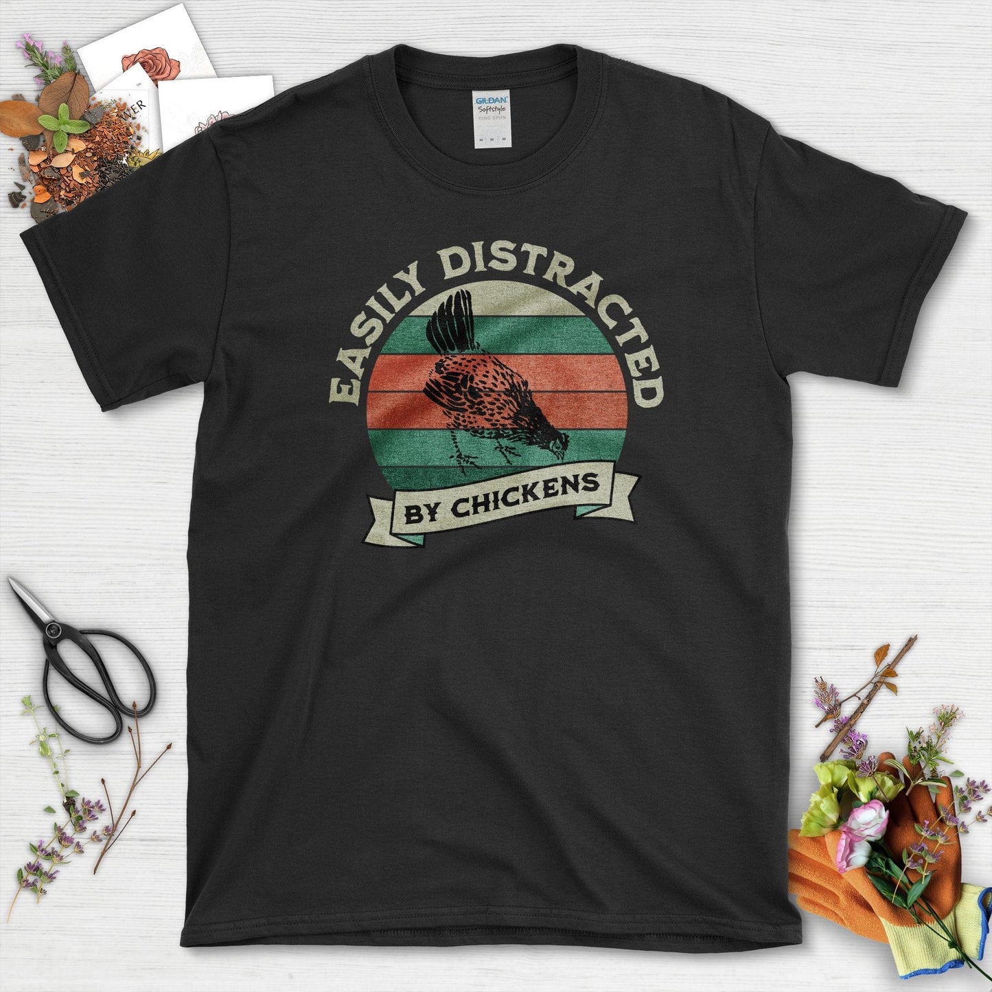 Easily Distracted By Chickens T-Shirt Black / S T-Shirt