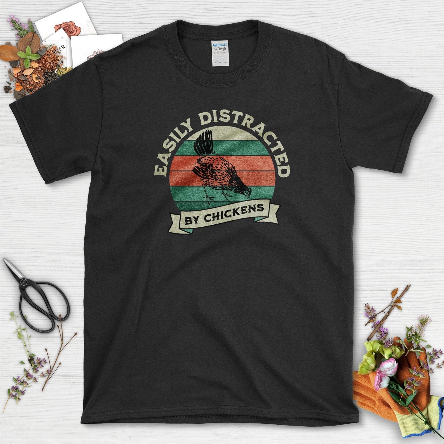 Easily Distracted By Chickens T-Shirt Black / S T-Shirt