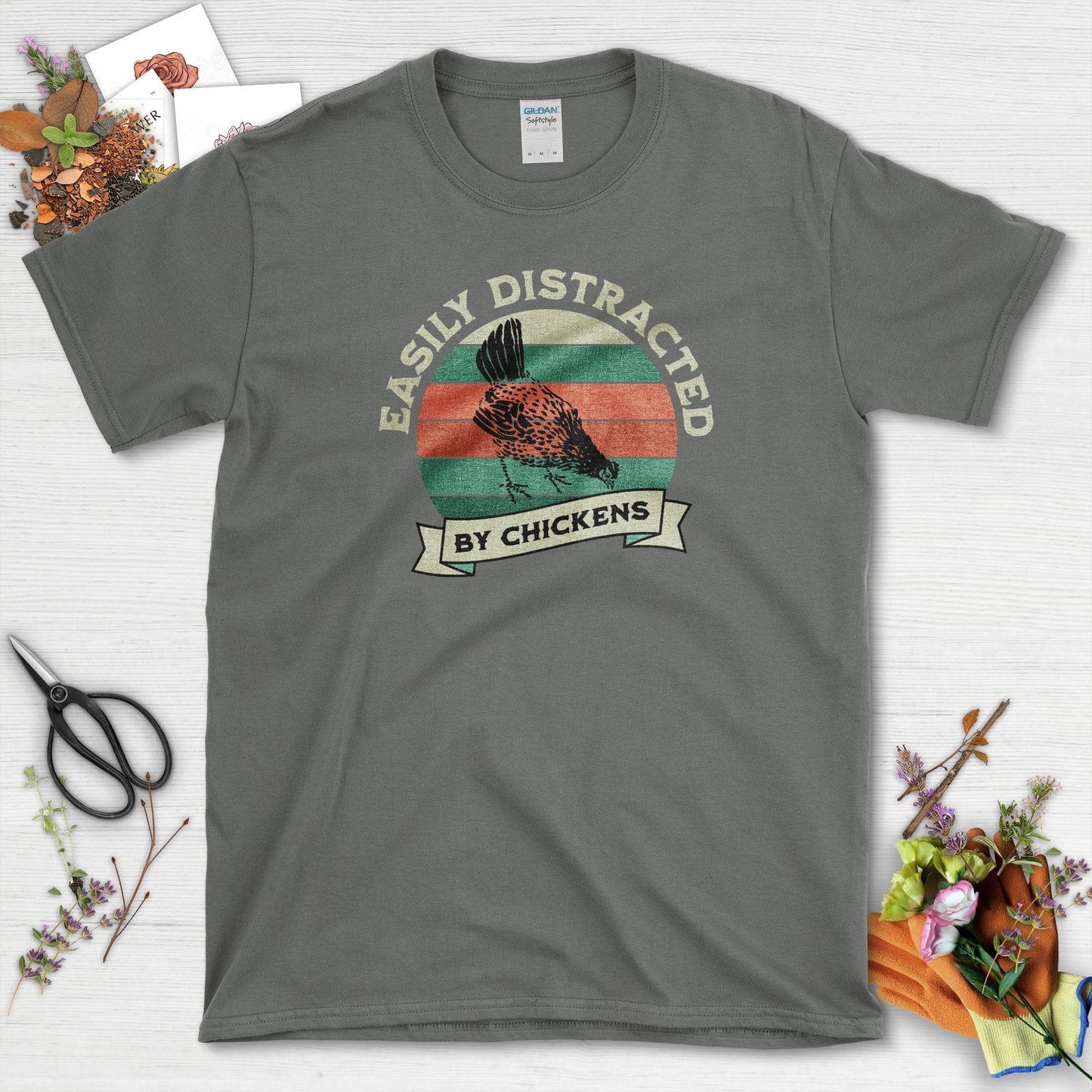 Easily Distracted By Chickens T-Shirt Charcoal / S T-Shirt