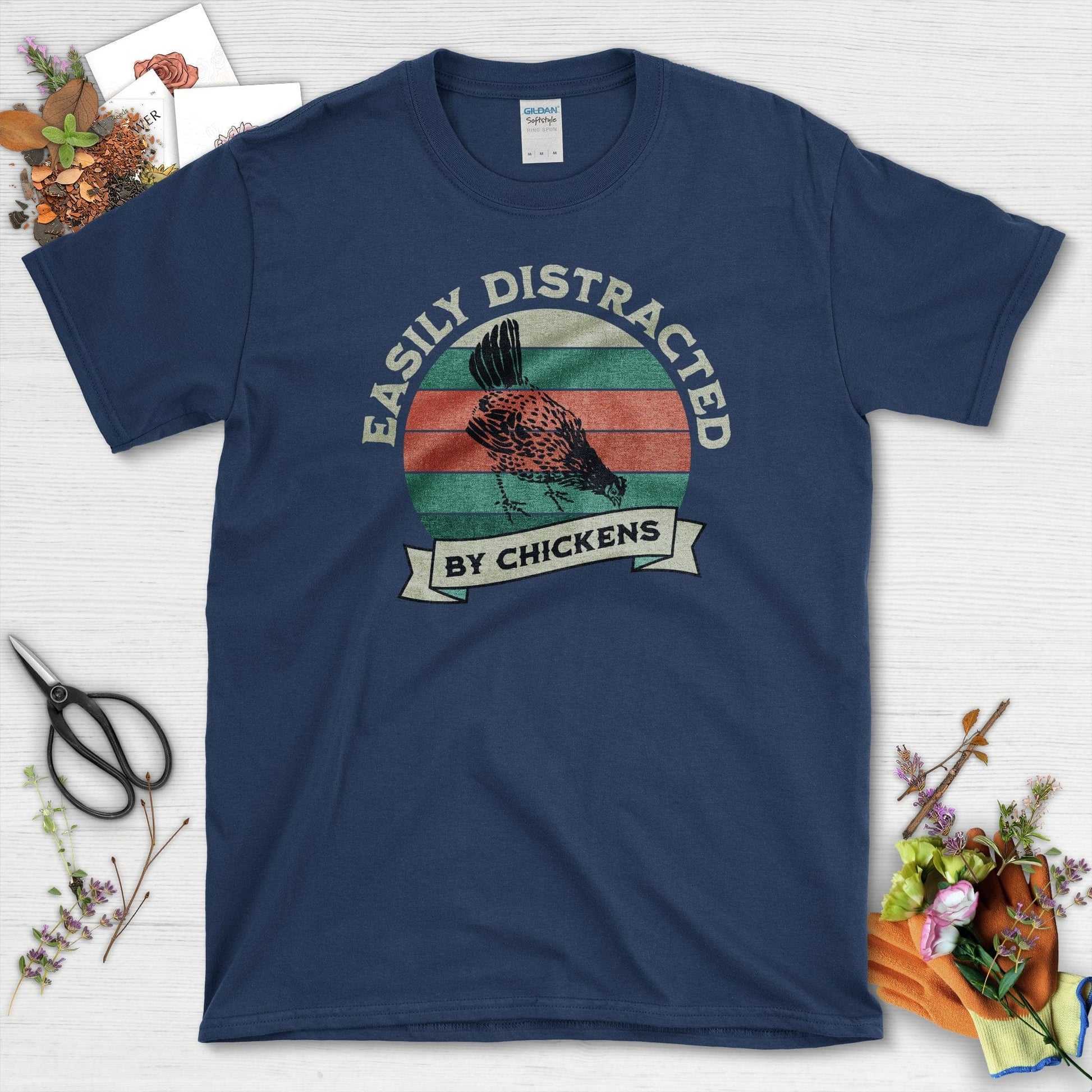 Easily Distracted By Chickens T-Shirt Navy / S T-Shirt