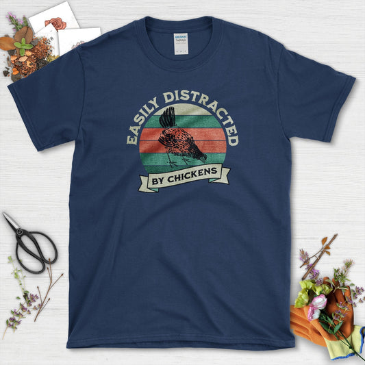 Easily Distracted By Chickens T-Shirt Navy / S T-Shirt