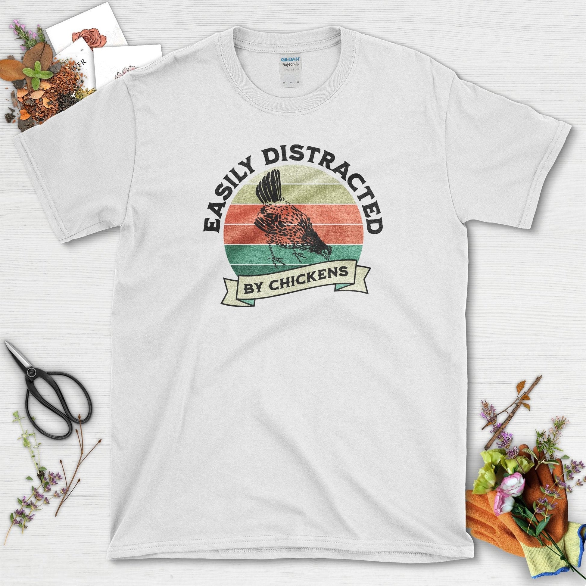 Easily Distracted By Chickens T-Shirt White / S T-Shirt