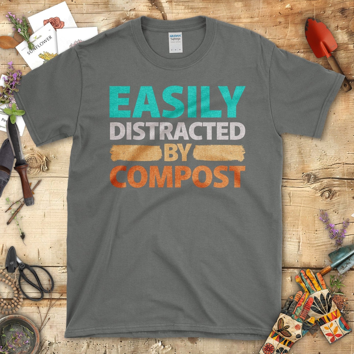 Easily Distracted By Compost T-Shirt Charcoal / S T-Shirt