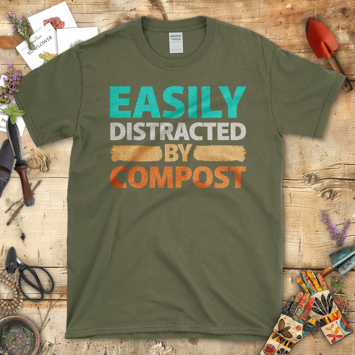 Easily Distracted By Compost T-Shirt Military Green / S T-Shirt