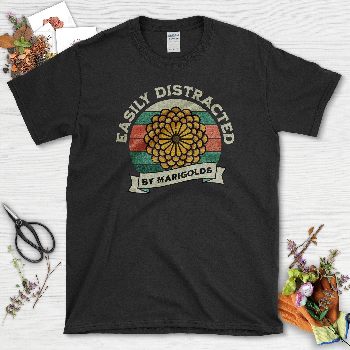 Easily Distracted by Marigolds T-Shirt Black / S T-Shirt