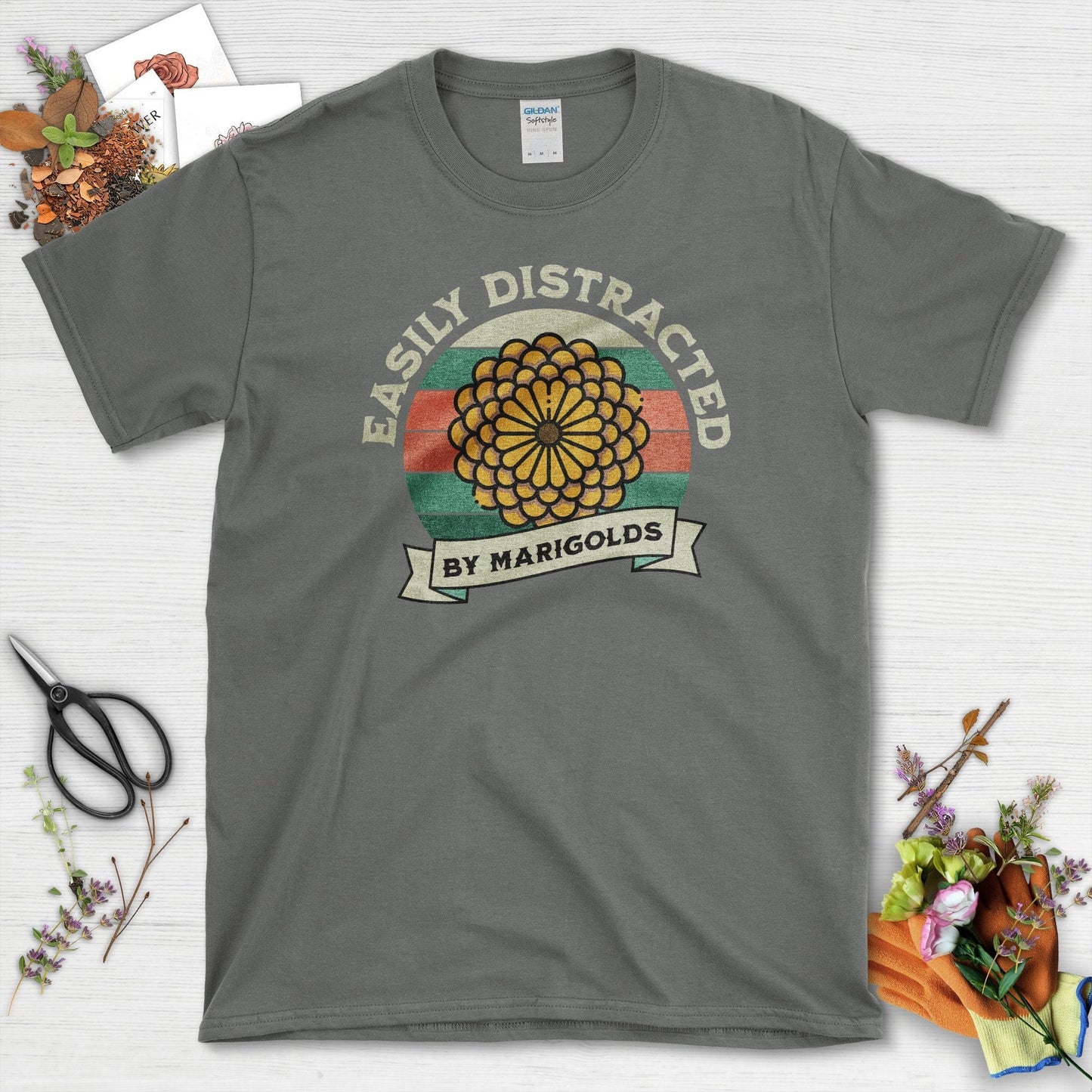 Easily Distracted by Marigolds T-Shirt Charcoal / S T-Shirt