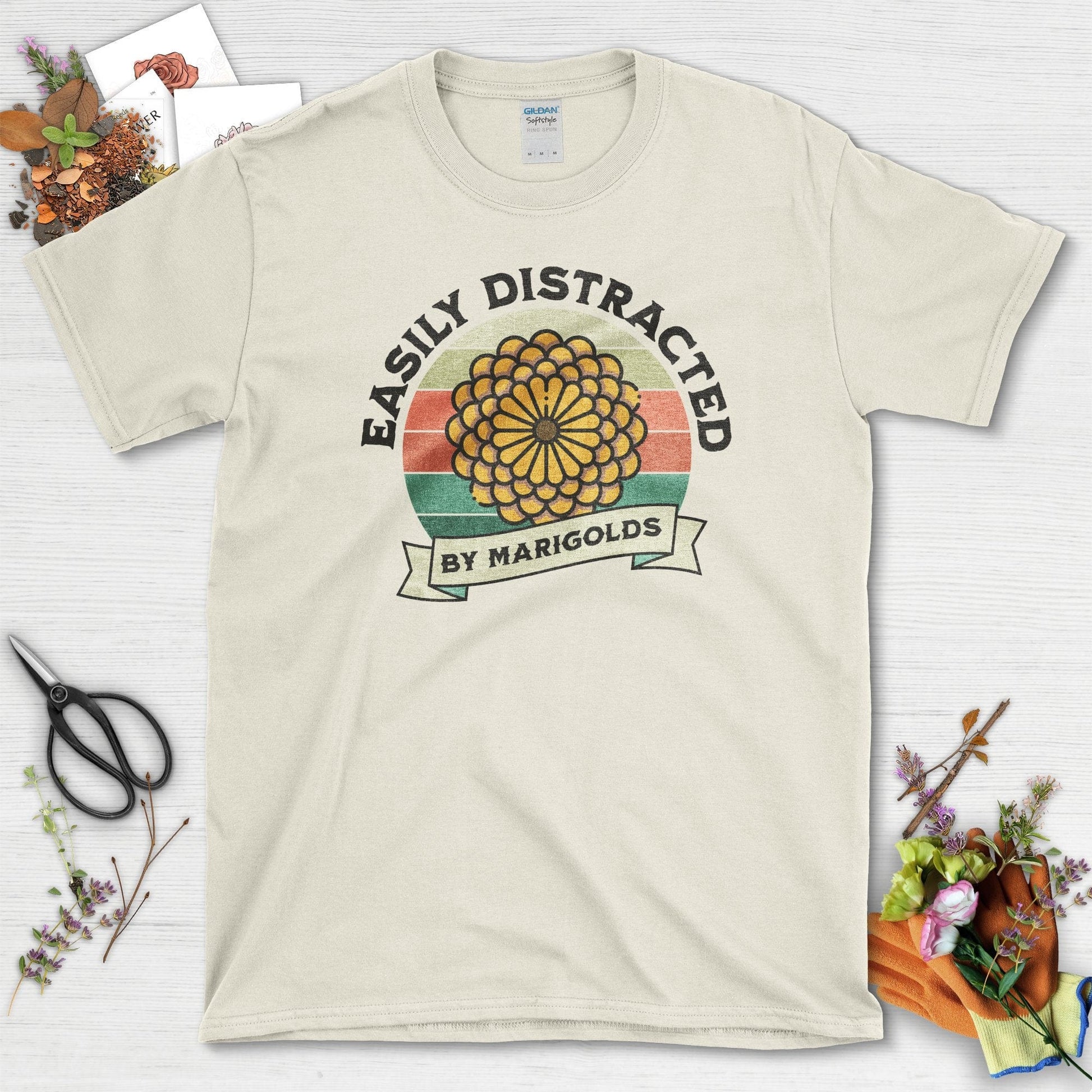 Easily Distracted by Marigolds T-Shirt Natural / S T-Shirt