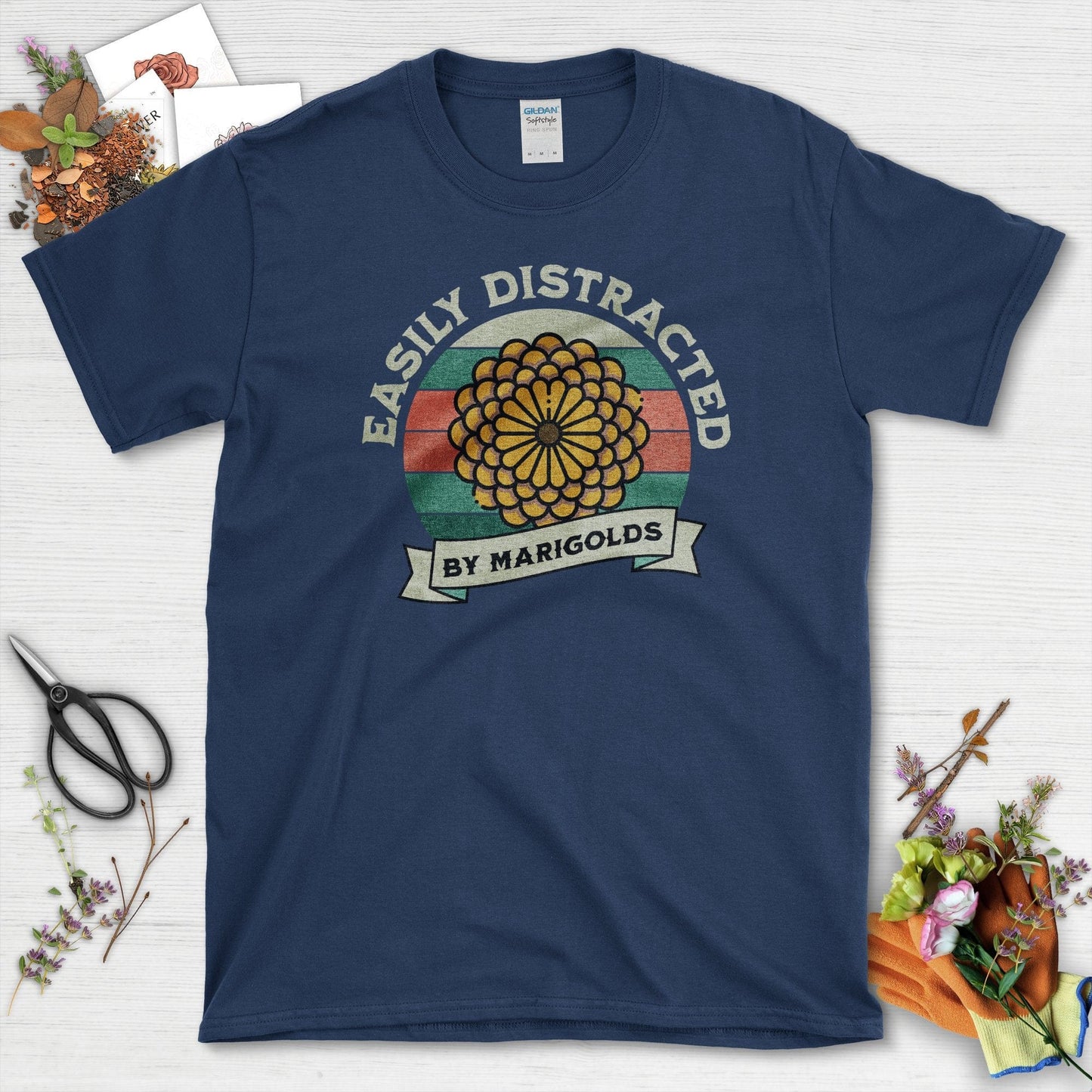 Easily Distracted by Marigolds T-Shirt Navy / S T-Shirt