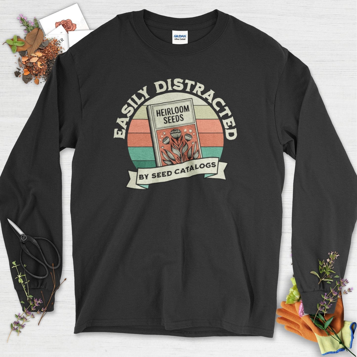 Easily Distracted By Seed Catalogs Long Sleeve Black / S Physical Item
