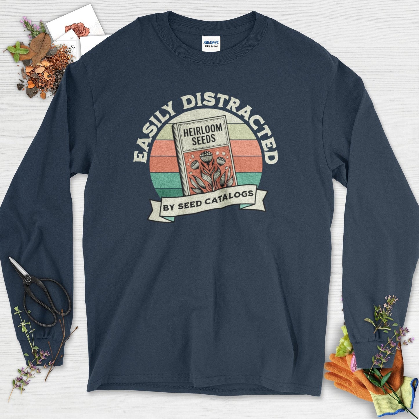 Easily Distracted By Seed Catalogs Long Sleeve Navy / S Physical Item