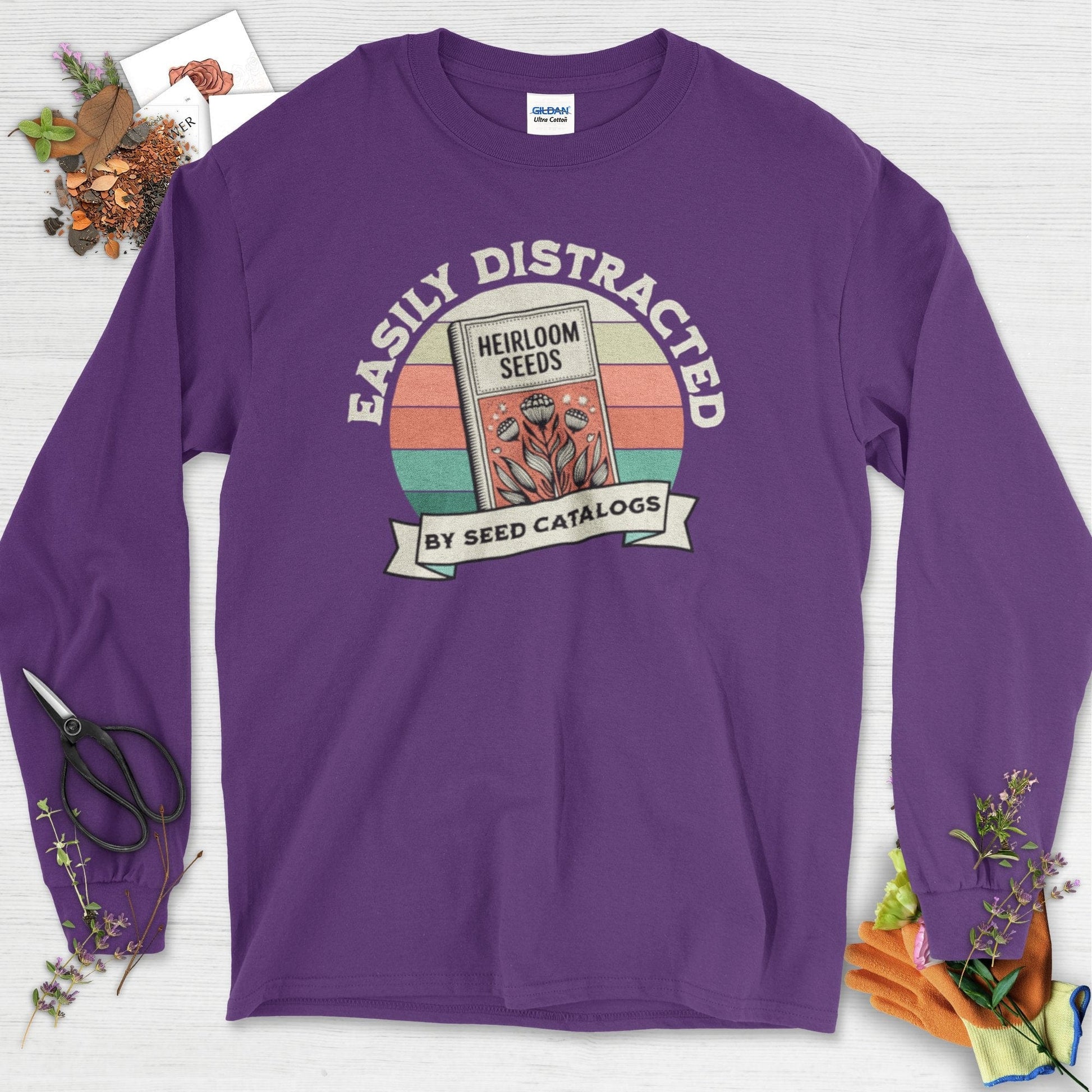 Easily Distracted By Seed Catalogs Long Sleeve Purple / S Physical Item