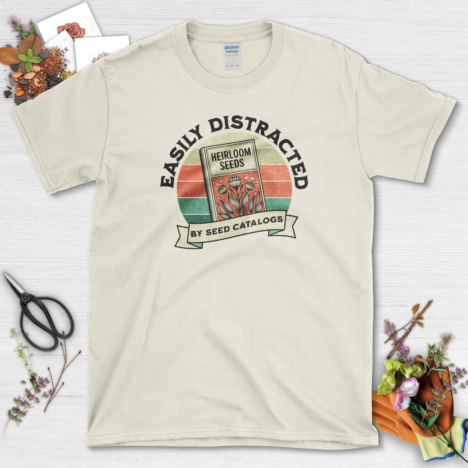 Easily Distracted By Seed Catalogs T-Shirt Natural / S Physical Item