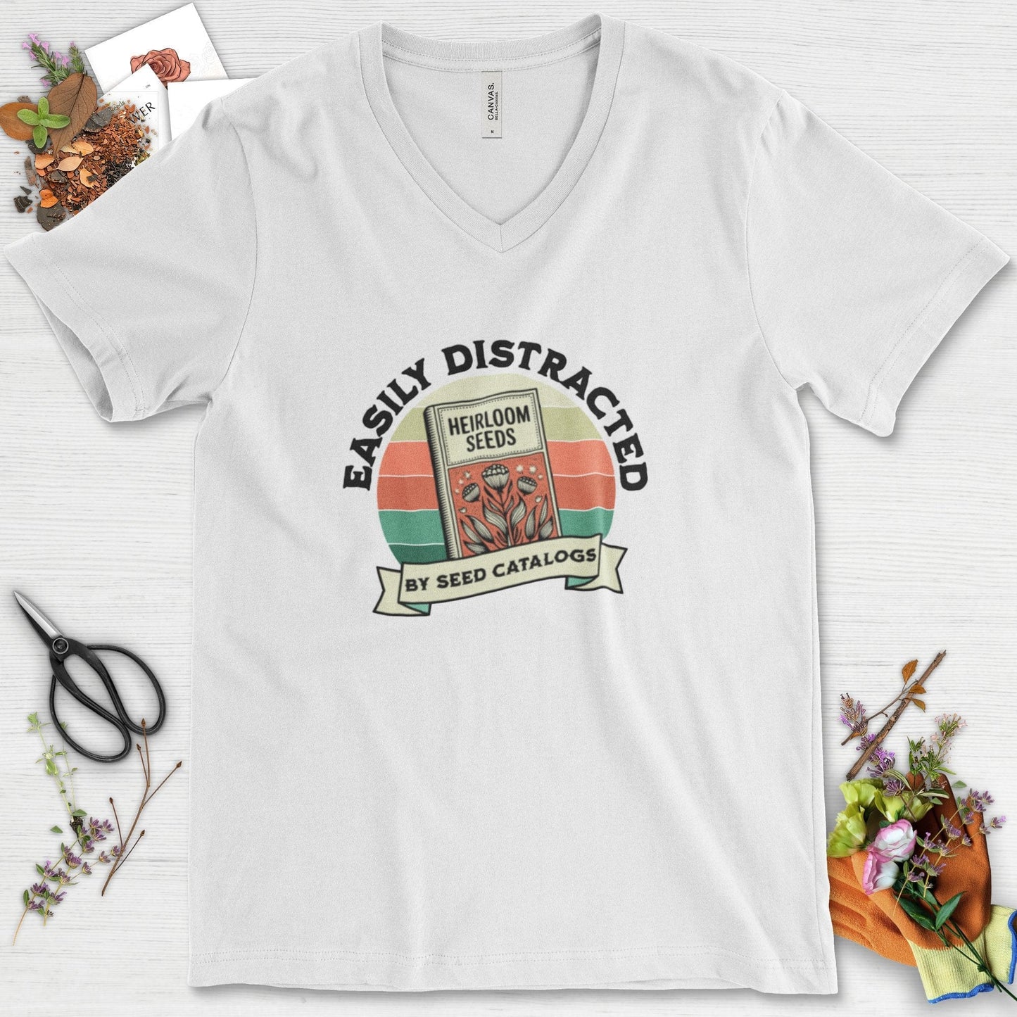 Easily Distracted By Seed Catalogs V-Neck White / S T-Shirt