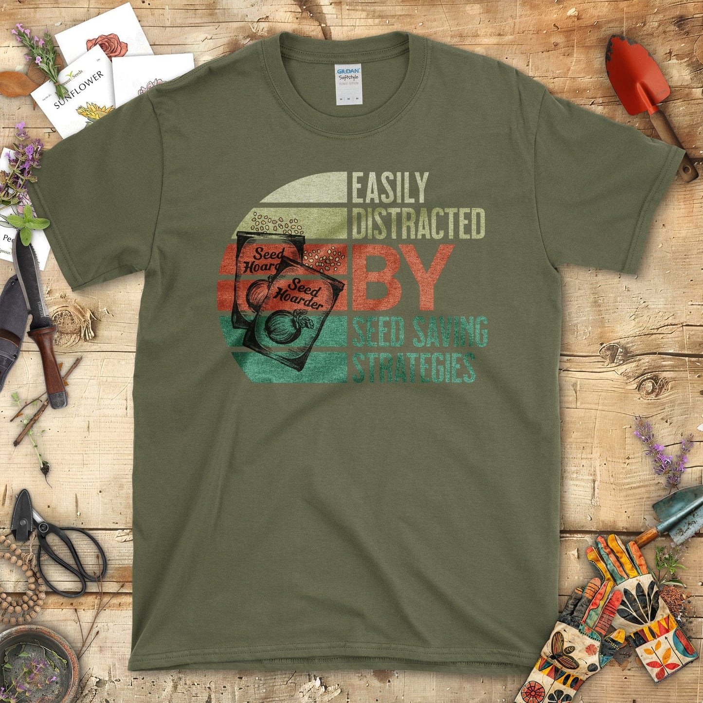 Easily Distracted By Seed Saving Strategies T-Shirt Military Green / S T-Shirt