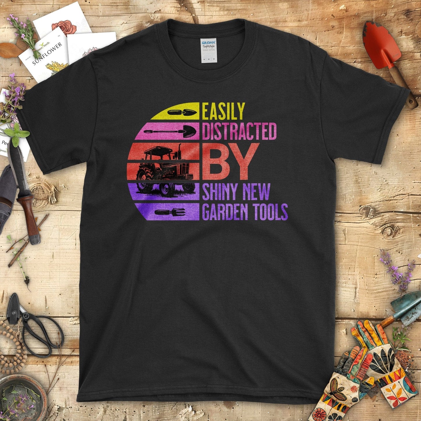 Easily Distracted By Shiny New Garden Tools T-Shirt Black / S T-Shirt