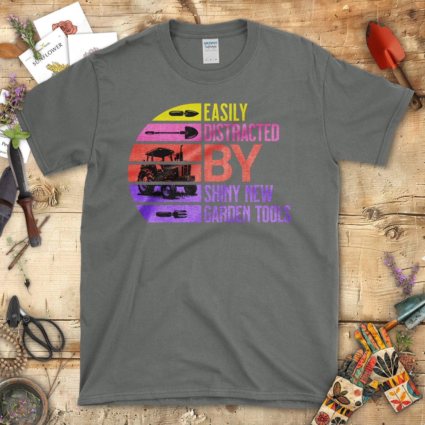 Easily Distracted By Shiny New Garden Tools T-Shirt Charcoal / S T-Shirt