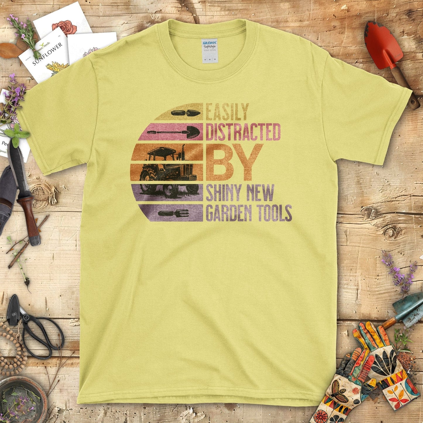 Easily Distracted By Shiny New Garden Tools T-Shirt Cornsilk / S T-Shirt