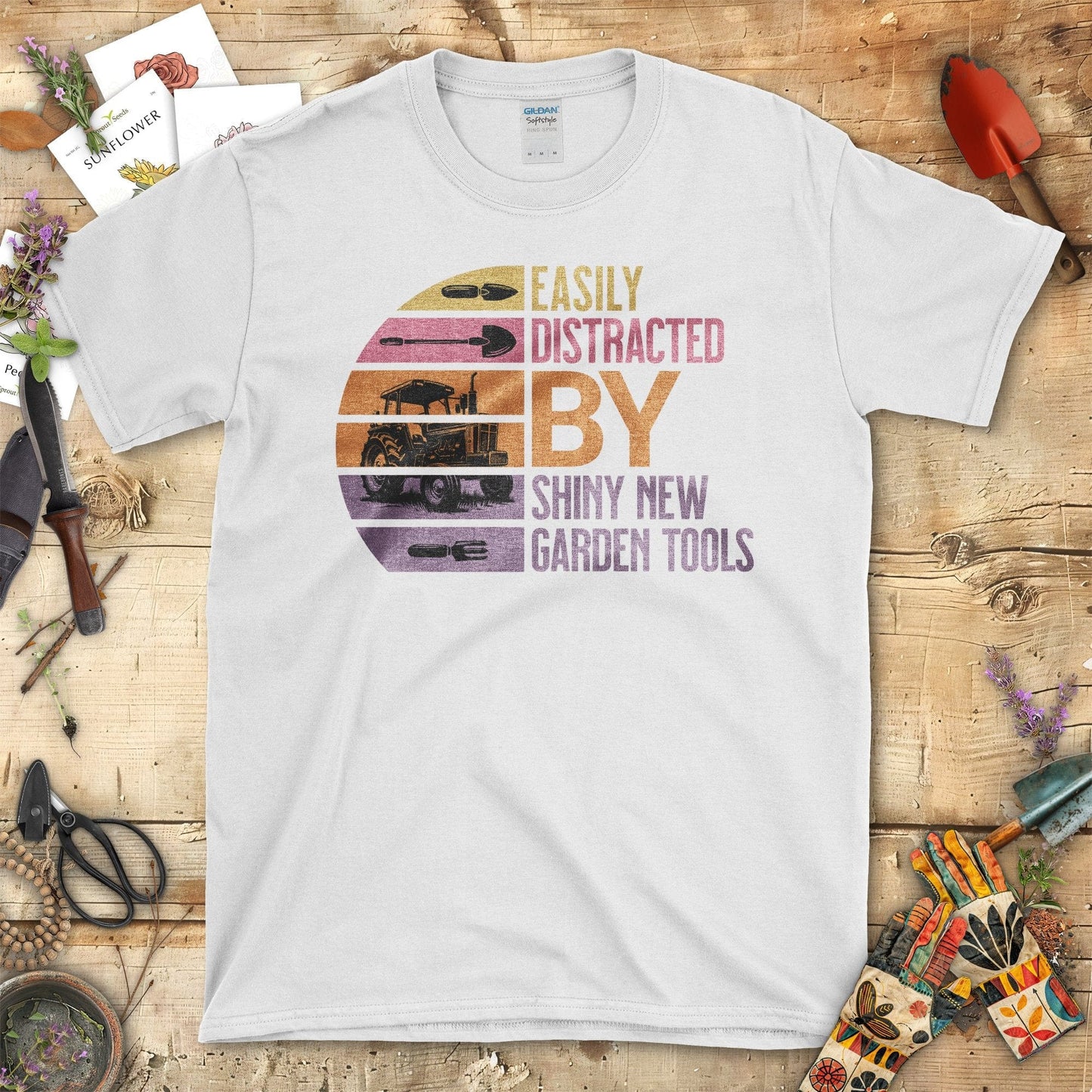 Easily Distracted By Shiny New Garden Tools T-Shirt White / S T-Shirt