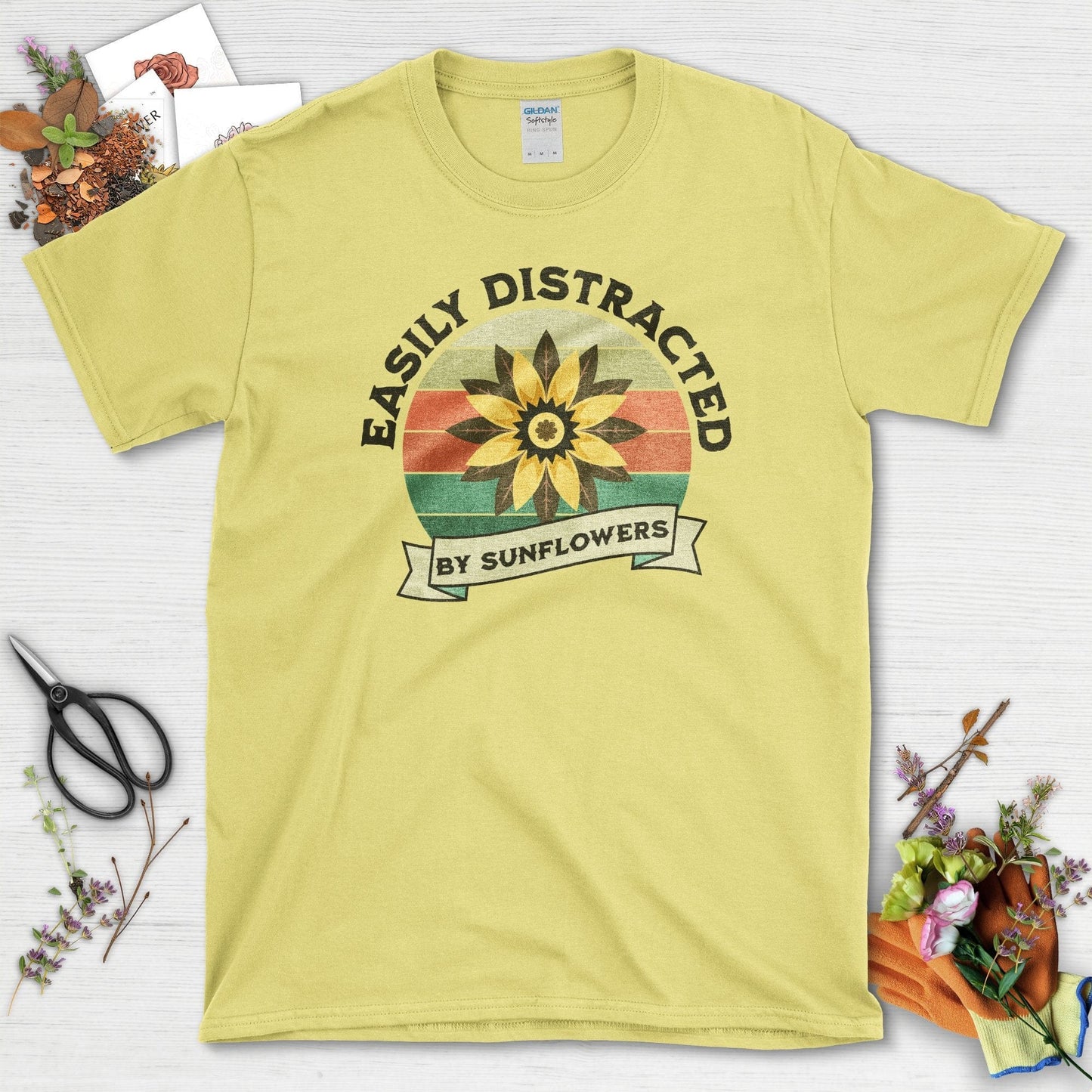 Easily Distracted By Sunflowers T-Shirt Cornsilk / S T-Shirt