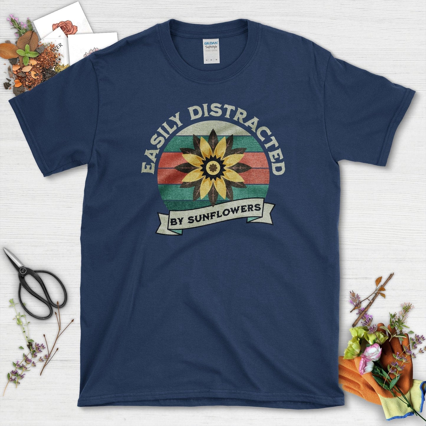 Easily Distracted By Sunflowers T-Shirt Navy / S T-Shirt