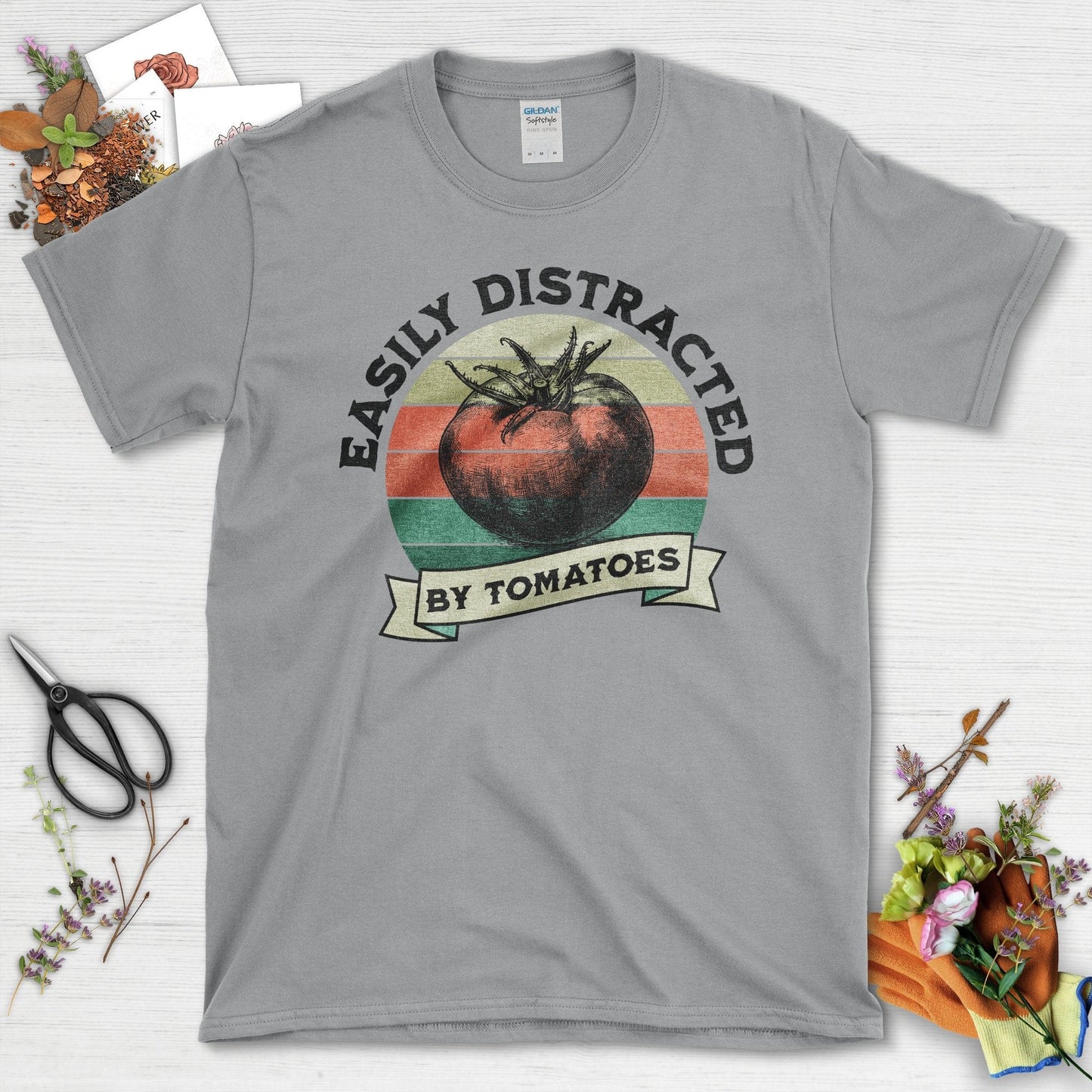 Easily Distracted By Tomatoes Fun Gardening T-Shirt Sport Grey / S T-Shirt