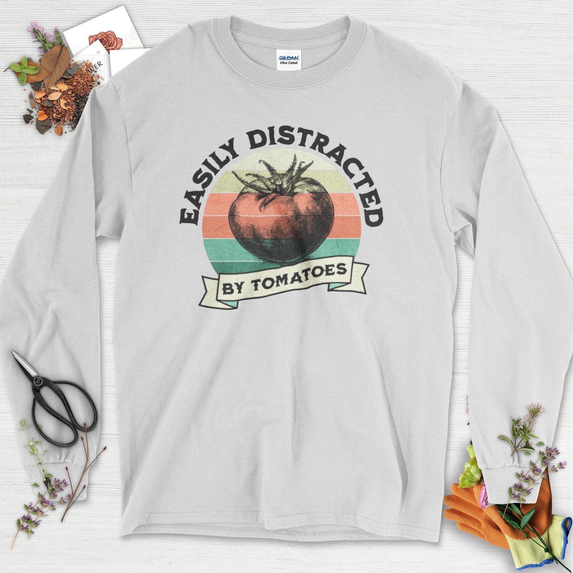 Easily Distracted By Tomatoes Long Sleeve Ash / S T-Shirt