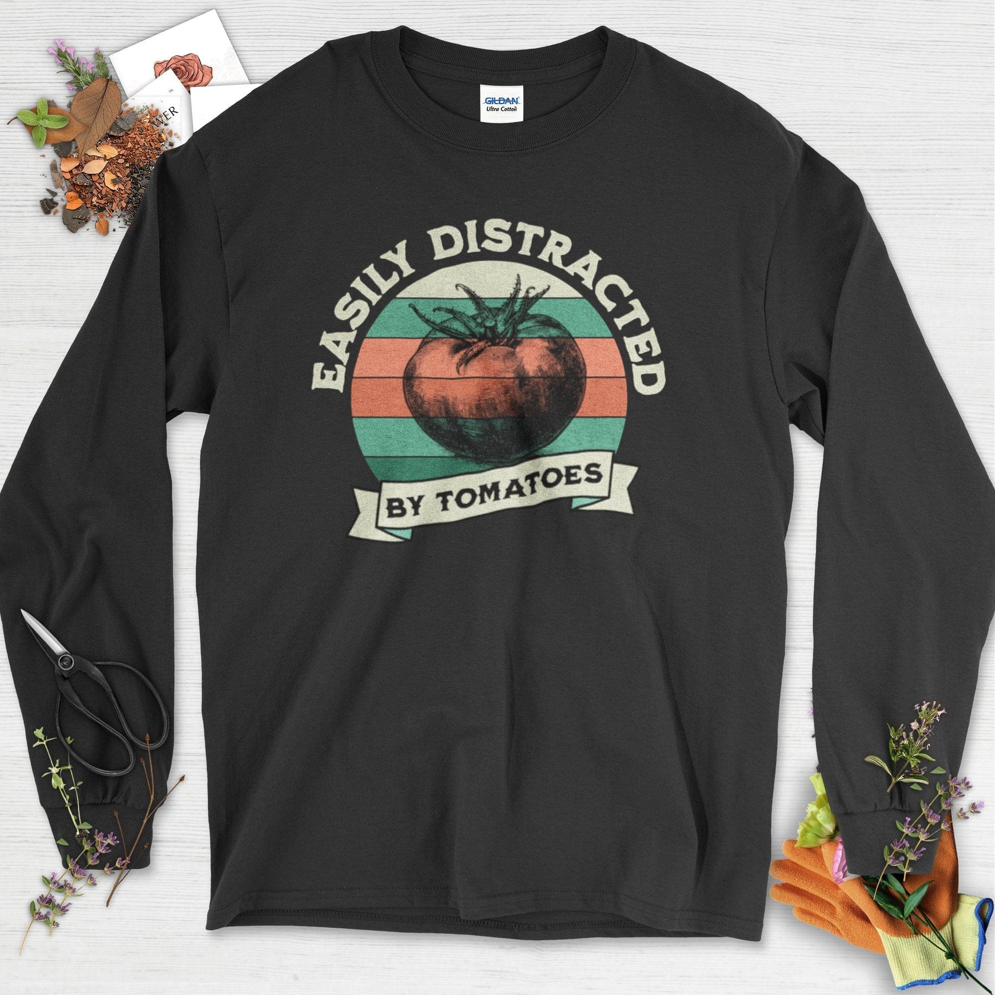 Easily Distracted By Tomatoes Long Sleeve Black / S T-Shirt