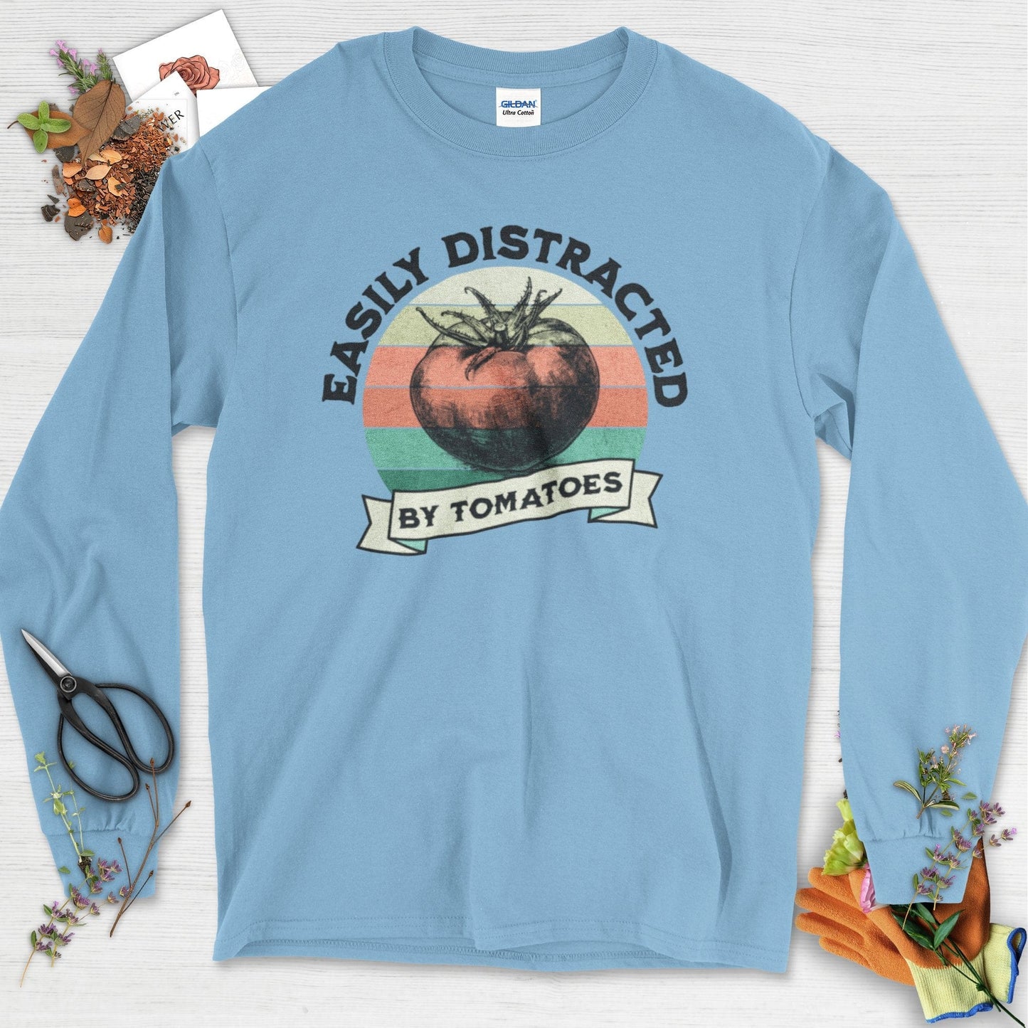 Easily Distracted By Tomatoes Long Sleeve Light Blue / S T-Shirt