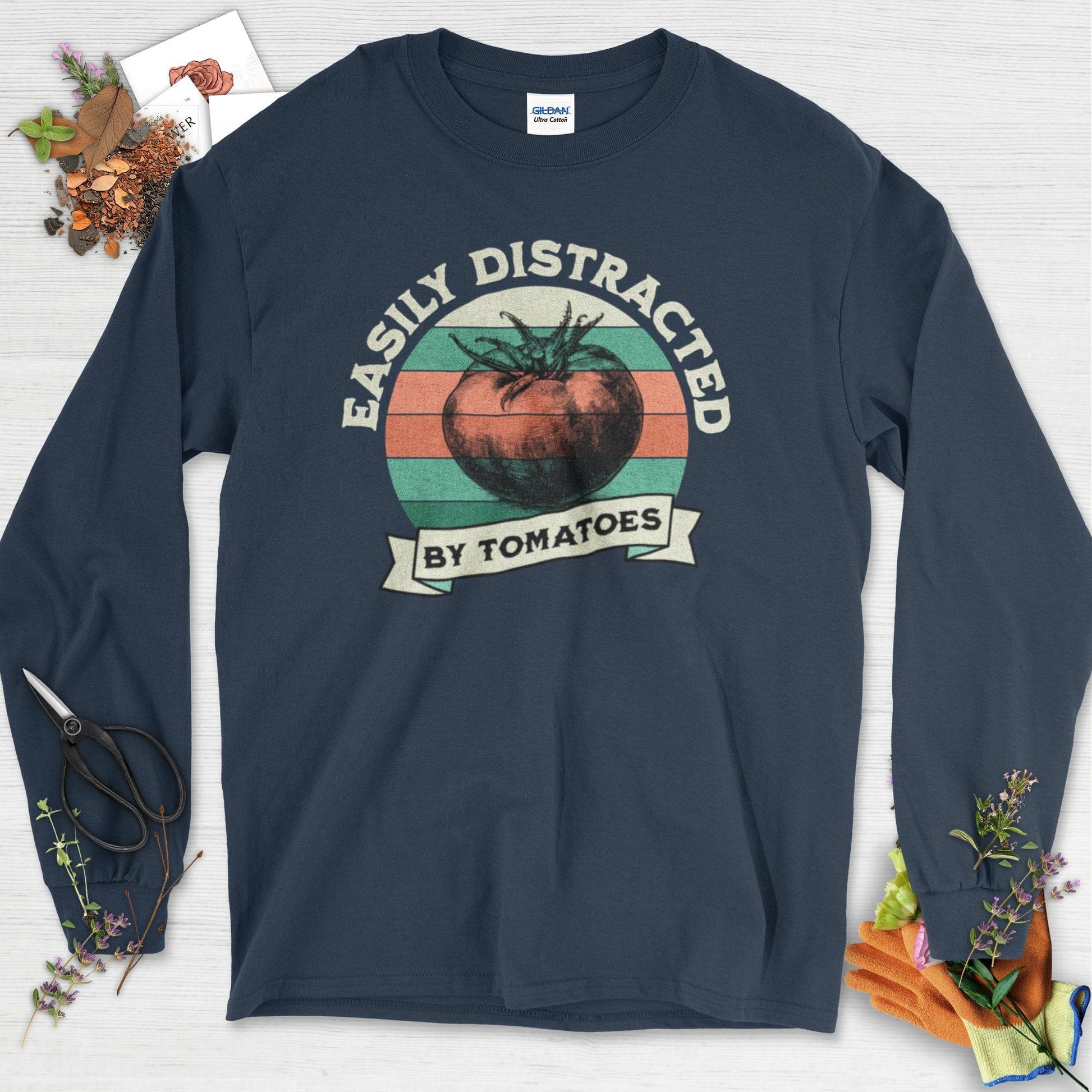 Easily Distracted By Tomatoes Long Sleeve Navy / S T-Shirt