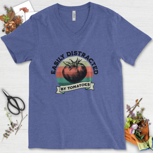 Easily Distracted By Tomatoes V-Neck Heather True Royal / S T-Shirt