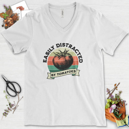 Easily Distracted By Tomatoes V-Neck White / S T-Shirt