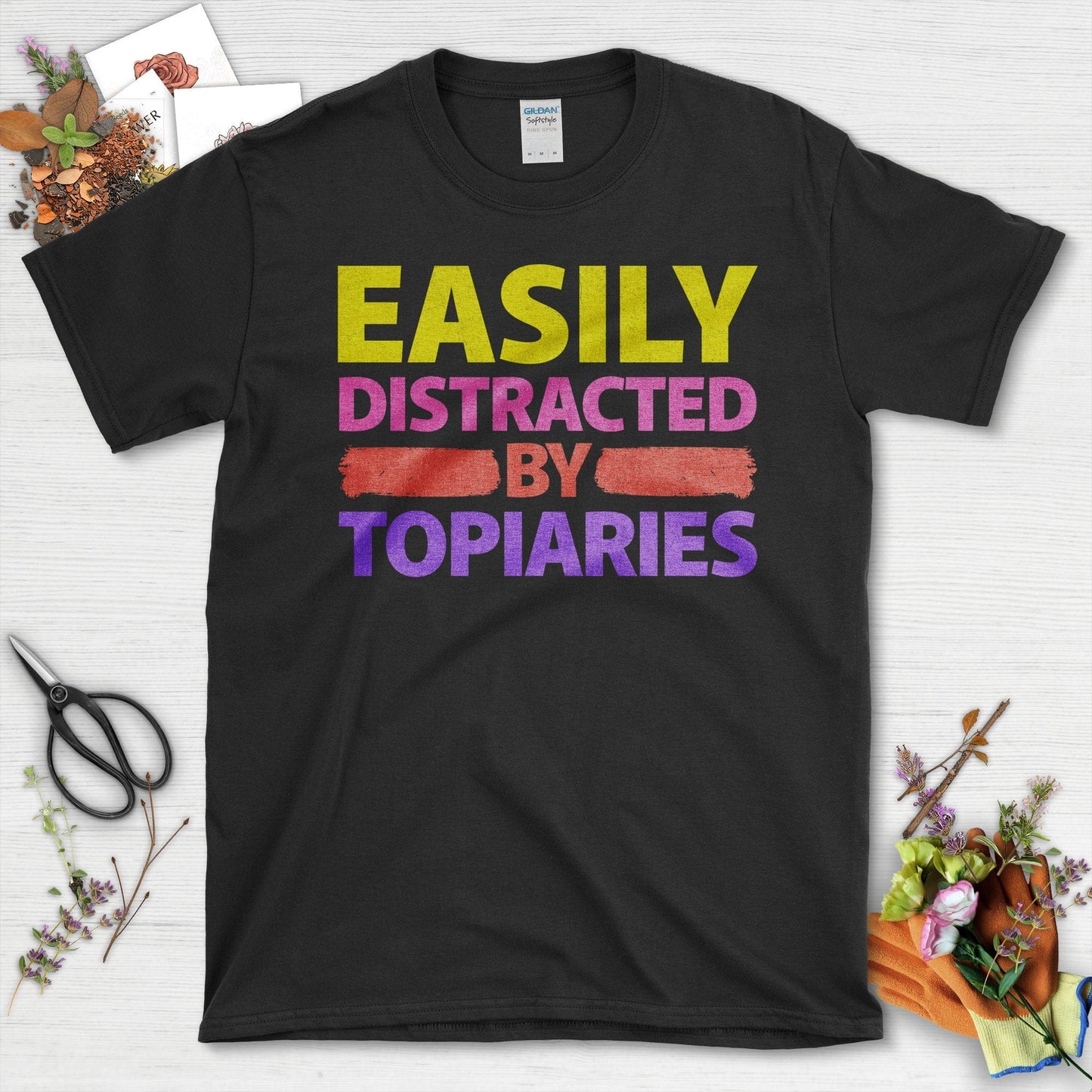 Easily Distracted by Topiaries Graphic Design T-Shirt Black / S T-Shirt