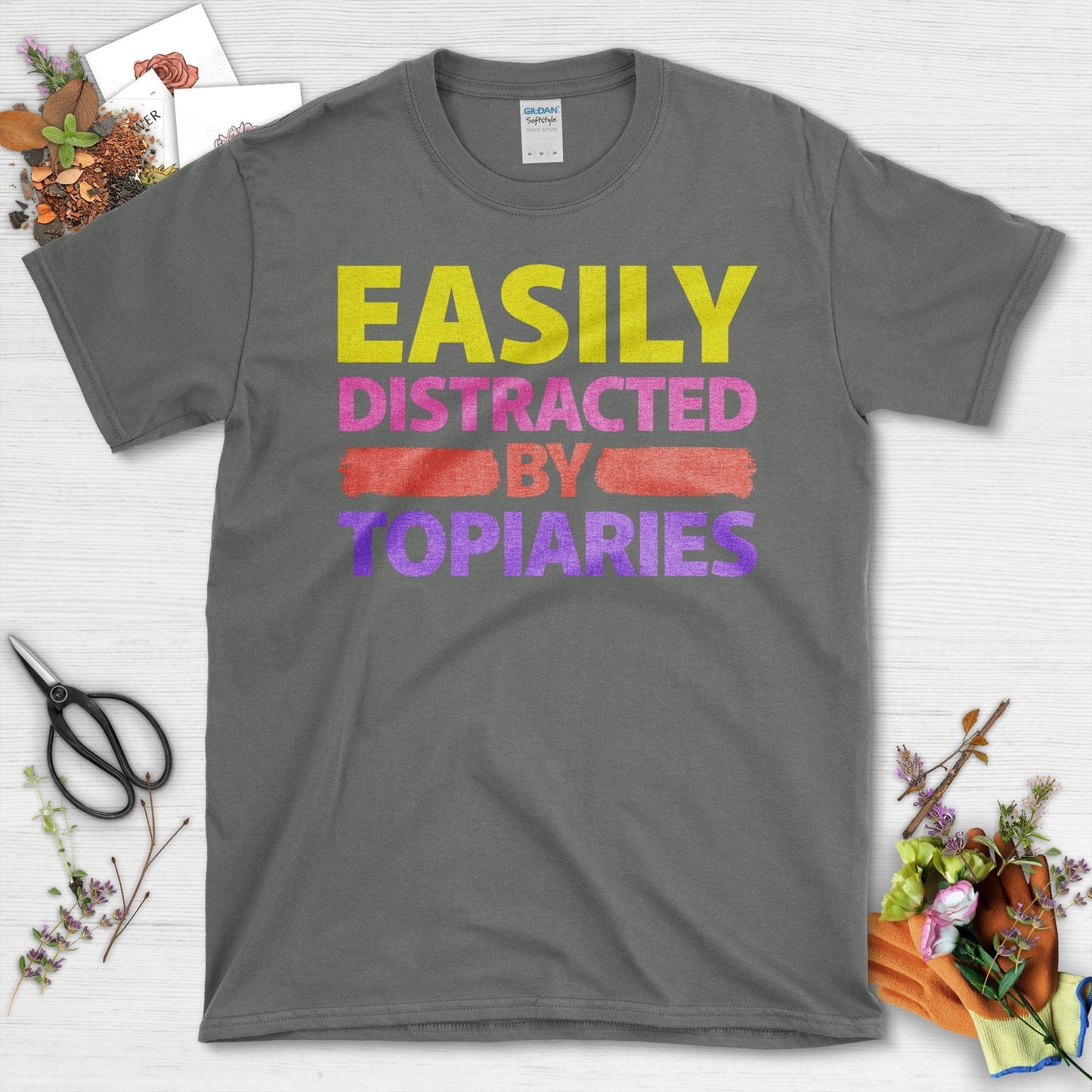 Easily Distracted by Topiaries Graphic Design T-Shirt Charcoal / S T-Shirt