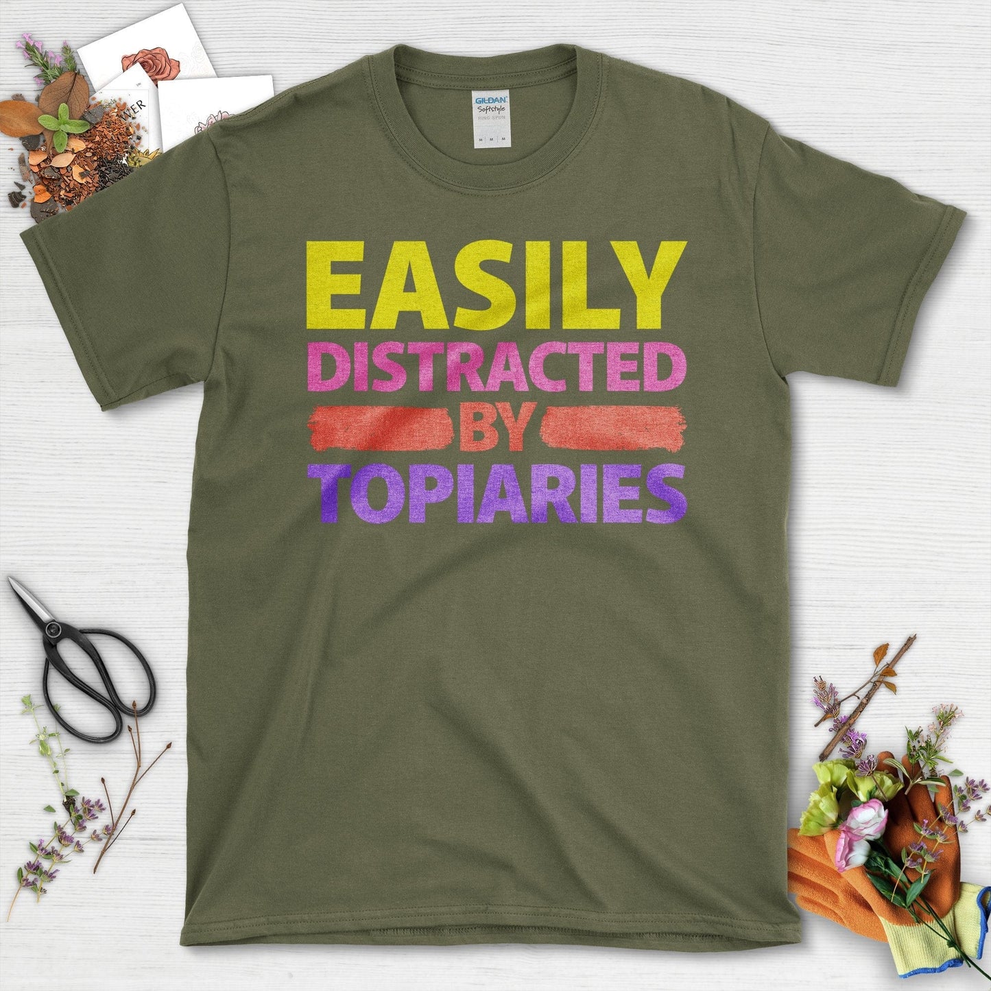 Easily Distracted by Topiaries Graphic Design T-Shirt Military Green / S T-Shirt