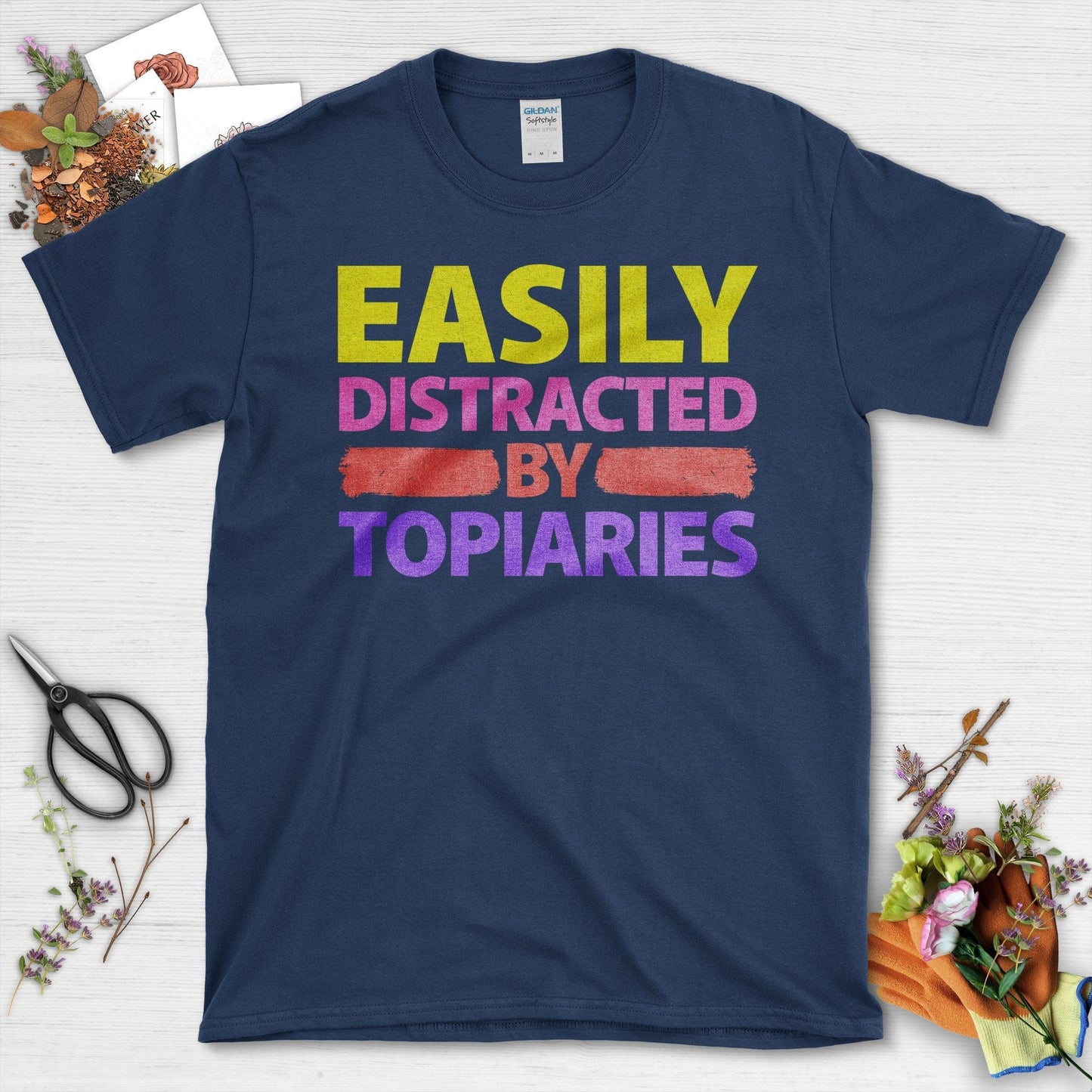 Easily Distracted by Topiaries Graphic Design T-Shirt Navy / S T-Shirt