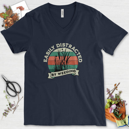Easily Distracted By Weeding V-Neck Navy / S T-Shirt