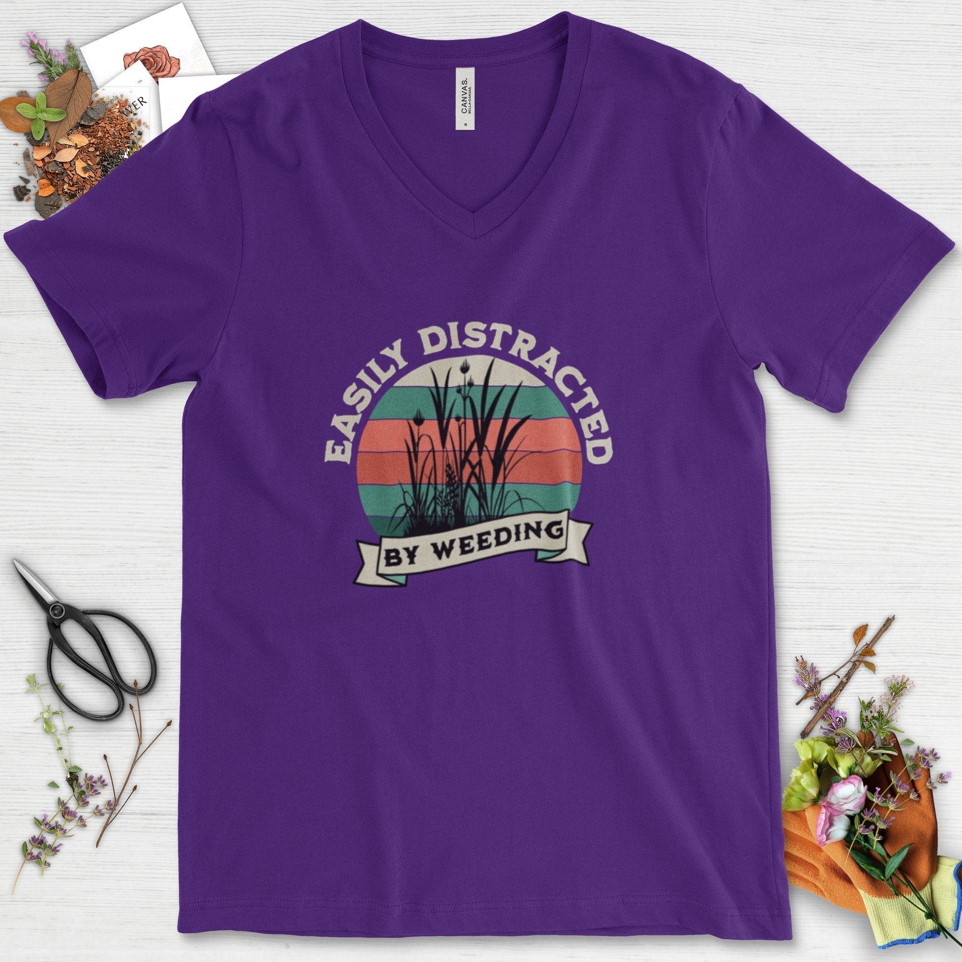 Easily Distracted By Weeding V-Neck Team Purple / S T-Shirt