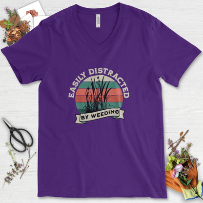 Easily Distracted By Weeding V-Neck Team Purple / S T-Shirt