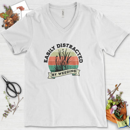 Easily Distracted By Weeding V-Neck White / S T-Shirt