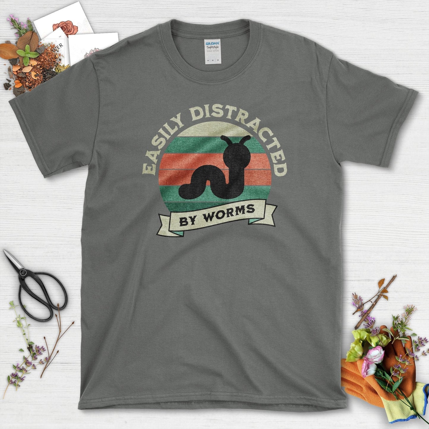 Easily Distracted By Worms T-Shirt Charcoal / S Physical Item